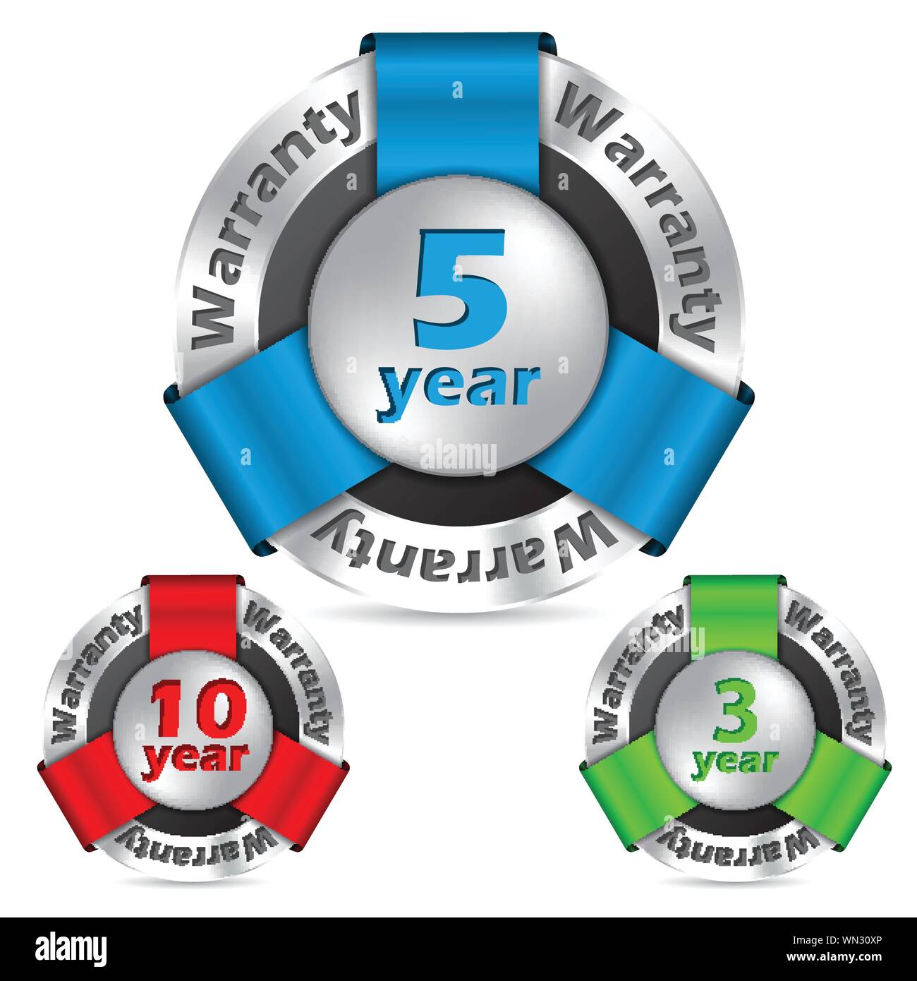 Insegne di garanzia set di 3 Illustrazione Vettoriale