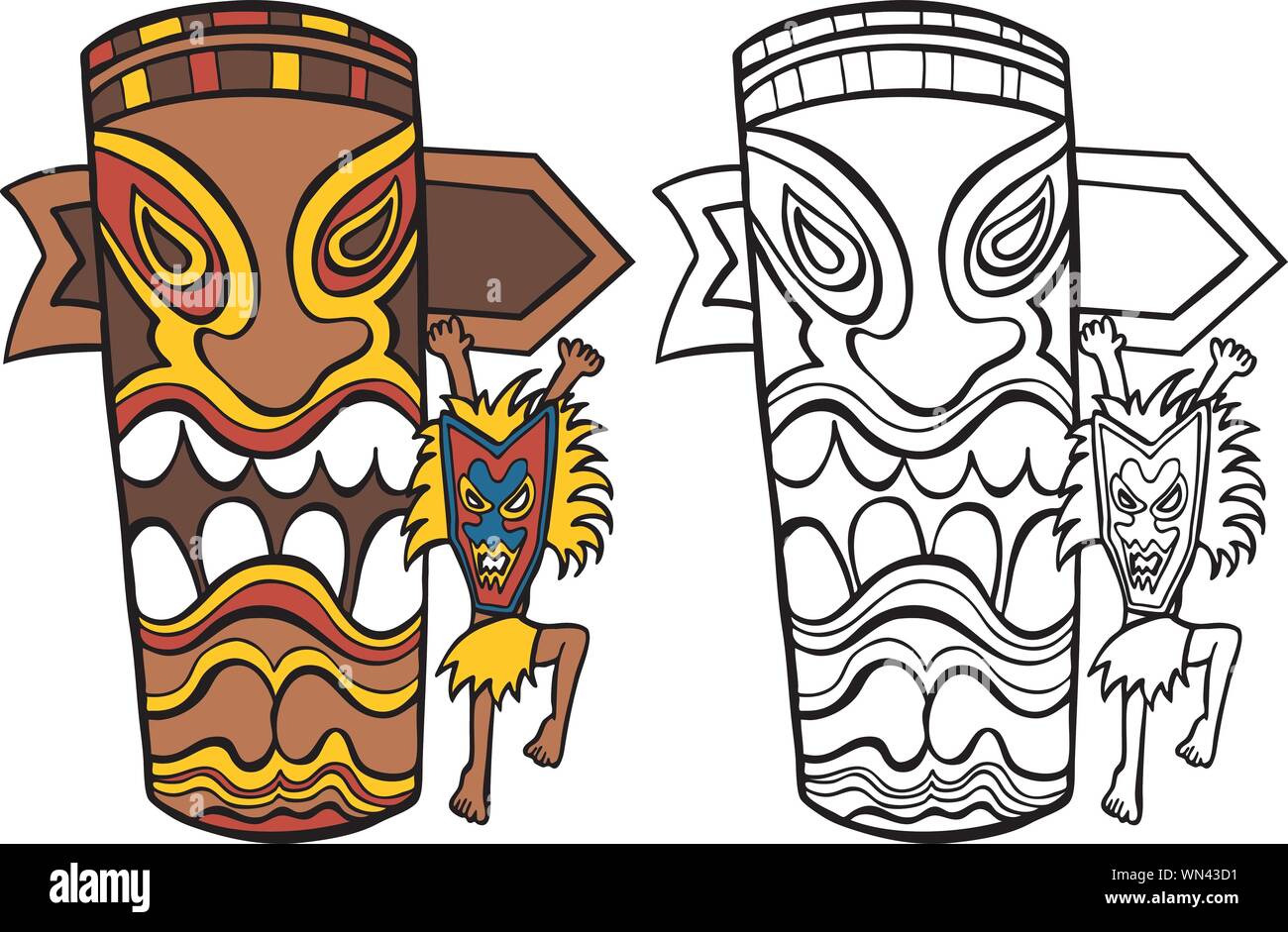 Stregone con il Totem Pole. Illustrazione Vettoriale