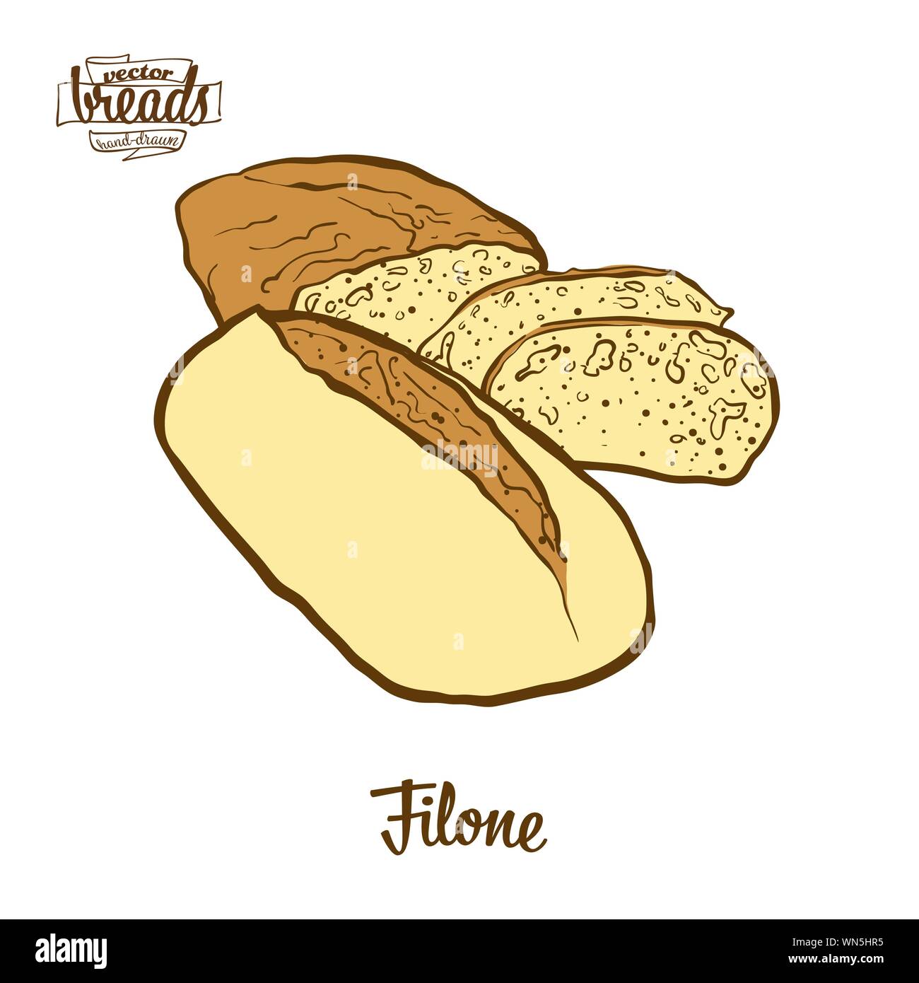 Disegno colorato del filone di pane. Illustrazione Vettoriale di cibo lievitato, usualmente noto in Italia. Pane colorato schizzi. Illustrazione Vettoriale