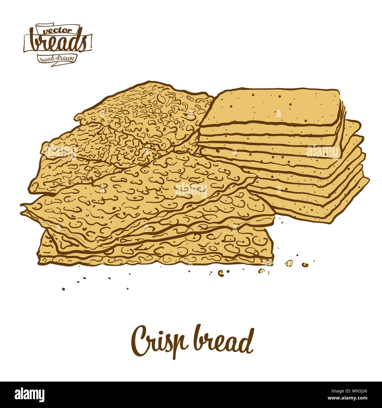 Disegno colorato di pane croccante pane. Illustrazione Vettoriale di pane croccante cibo, usualmente noto in Scandinavia. Pane colorato schizzi. Illustrazione Vettoriale