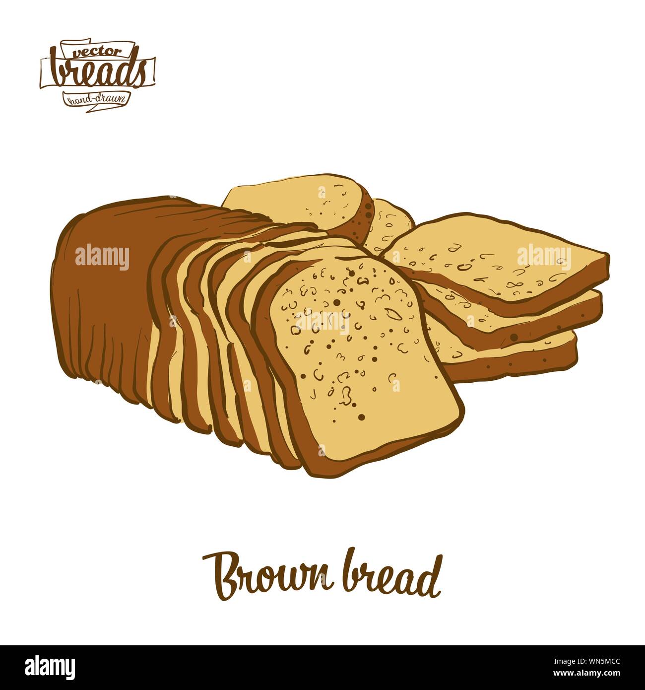 Disegno colorato marrone del pane di pane. Illustrazione Vettoriale di segale o pane di frumento alimenti, usualmente noto in Irlanda. Pane colorato schizzi. Illustrazione Vettoriale