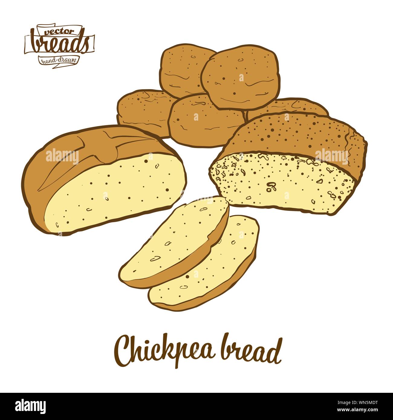 Disegno colorato di ceci pane di pane. Illustrazione Vettoriale di cibo lievitato, usualmente noto in Albania e Turchia. Pane colorato schizzi. Illustrazione Vettoriale