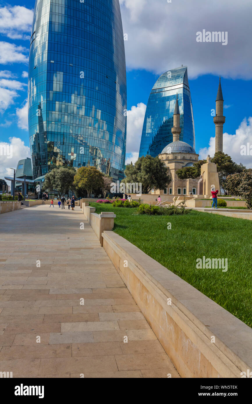 Torri a fiamma grattacieli, 2013, Baku, Azerbaijan Foto Stock