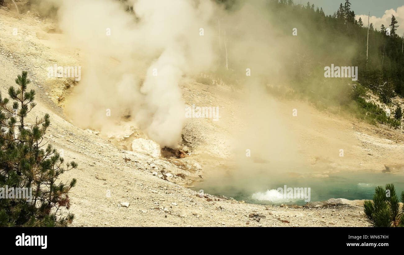 Berillo la molla e la valvola di sfiato del vapore a Yellowstone National Park, Stati Uniti d'America Foto Stock