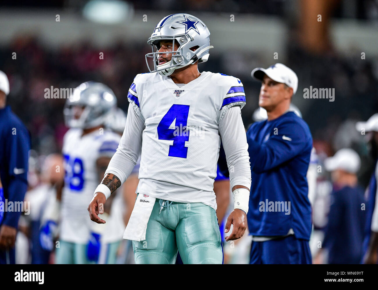 Agosto 24th, 2019:.                                 .durante un'NFL partita di calcio tra i Texans di Houston e Dallas Cowboys di AT&T Stadium di Arlington, Texas. Manny Flores/CSM Foto Stock