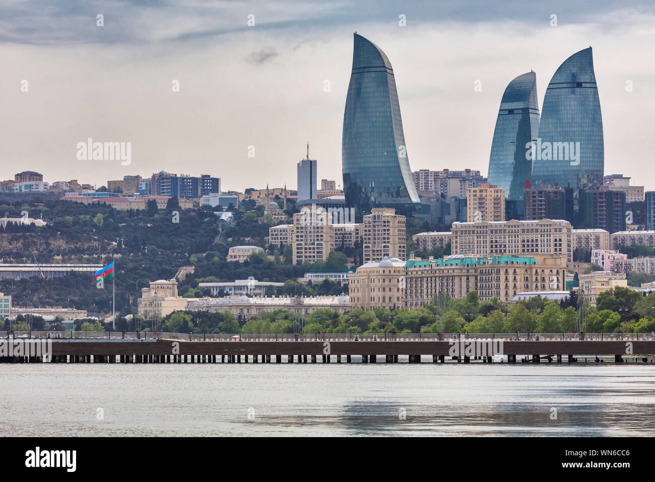 Cityscape, Mar Caspio, Baku, Azerbaijan Foto Stock