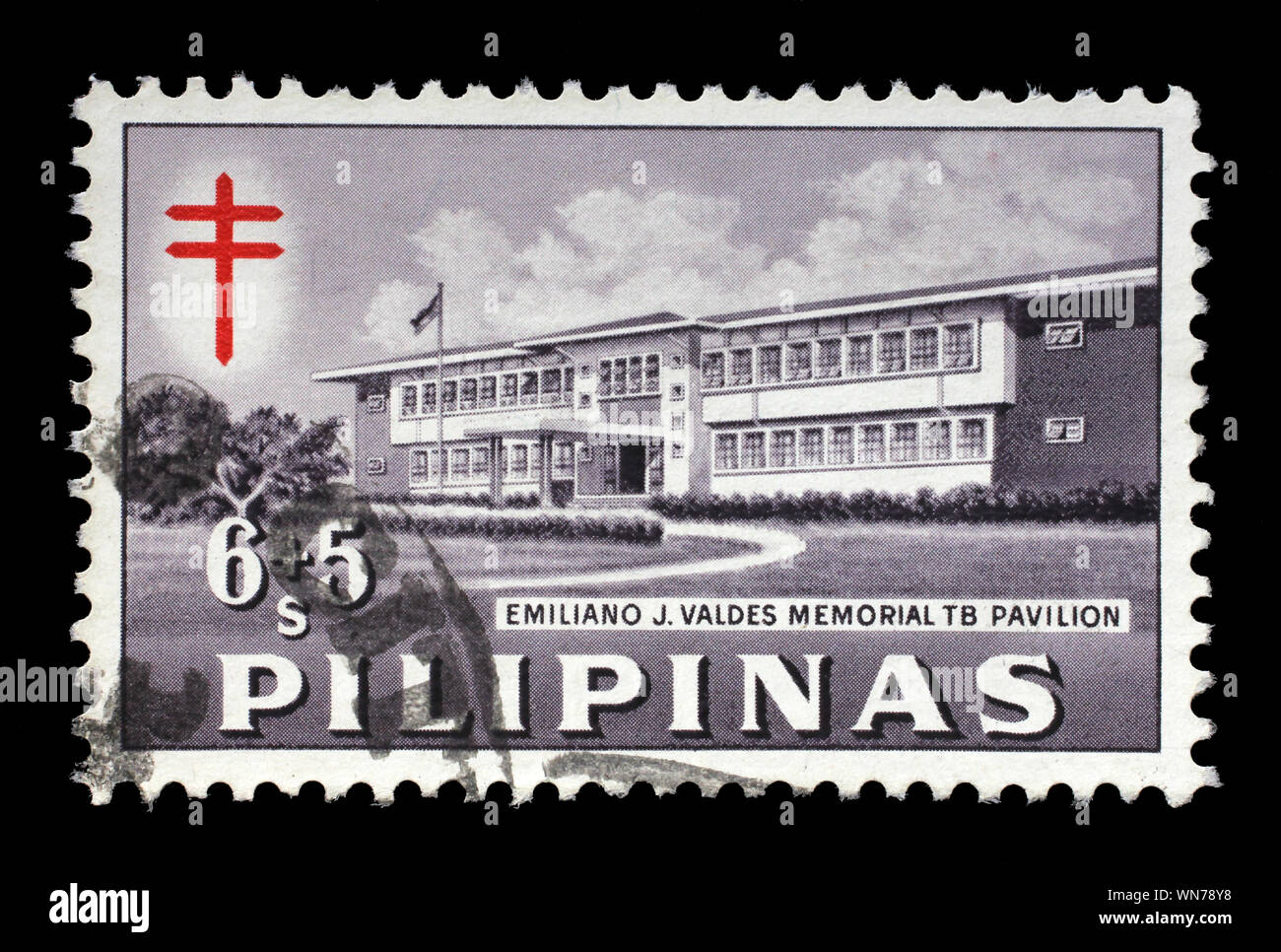 Timbro stampato in Filippine, mostra Emiliano J. Valdes T.B. Il padiglione, la lotta contro la tubercolosi, 1962 circa. Foto Stock