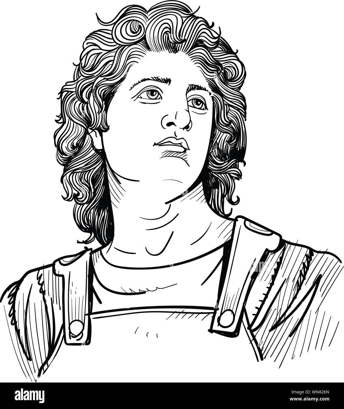 Alessandro il Grande linea arte ritratto Illustrazione Vettoriale