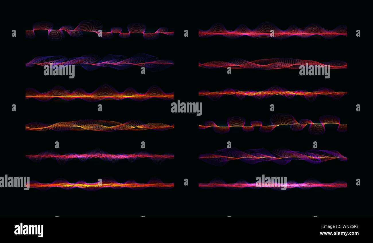 Di onde sonore o onde radio o onda vocale illustrazione vettoriale su sfondo nero. Illustrazione Vettoriale