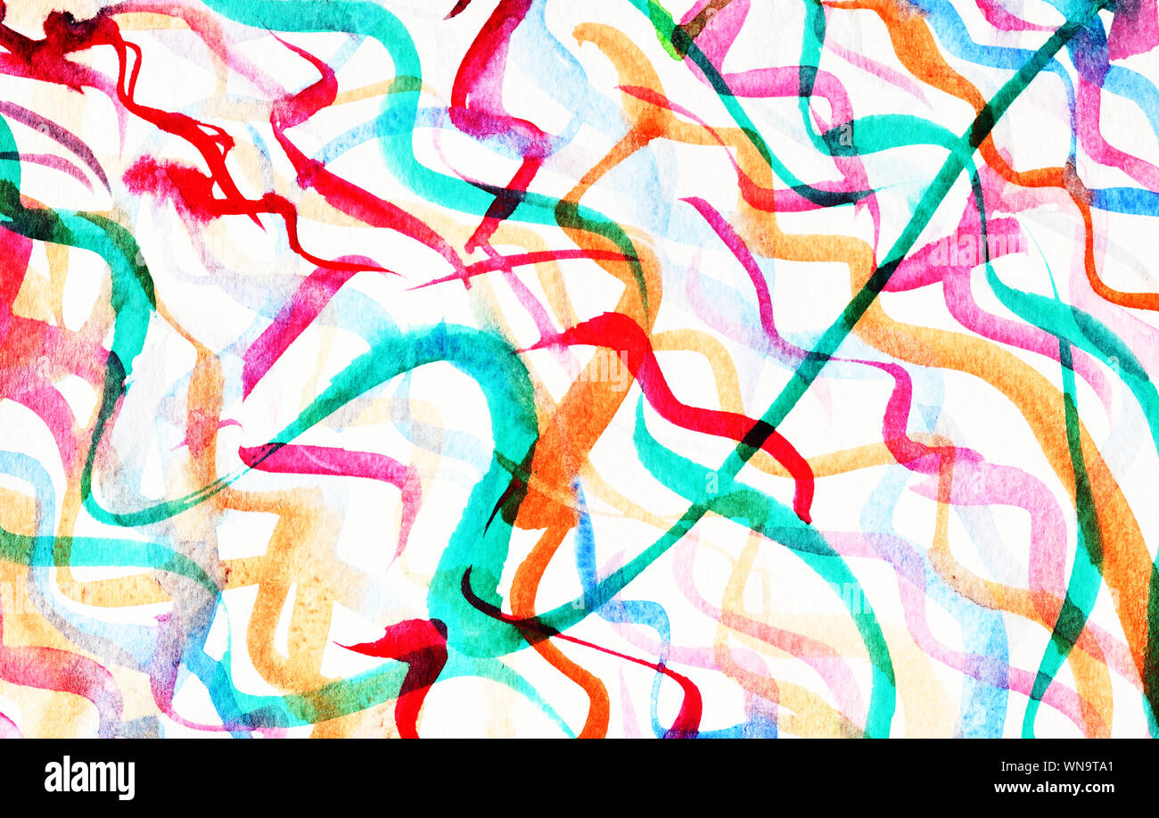 Luminose colorate strisce multicolore su carta bianca , illustrazione astratta e sfondo luminoso da acquerello disegnare a mano su un foglio di carta Foto Stock