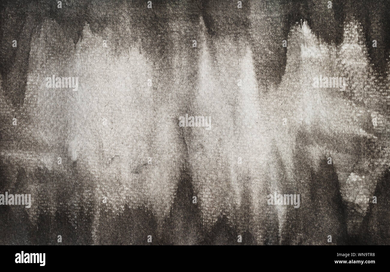 Grigio e Nero e flusso di macchie su fondo bianco , Illustrazione sfondo astratto e texture da acquerello disegnare a mano su un foglio di carta Foto Stock