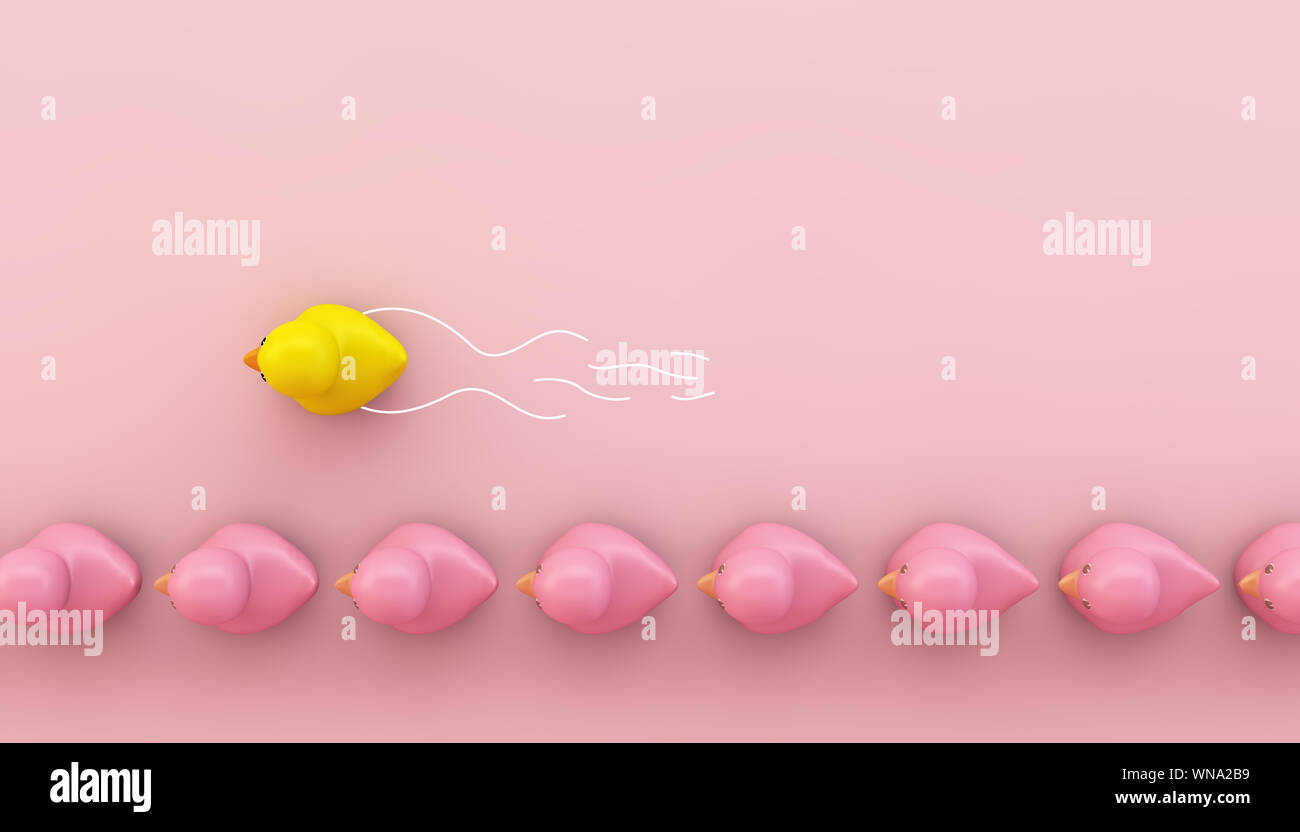 Gomma gialla anatra rosa di avanzamento riga 3d rendering Foto Stock