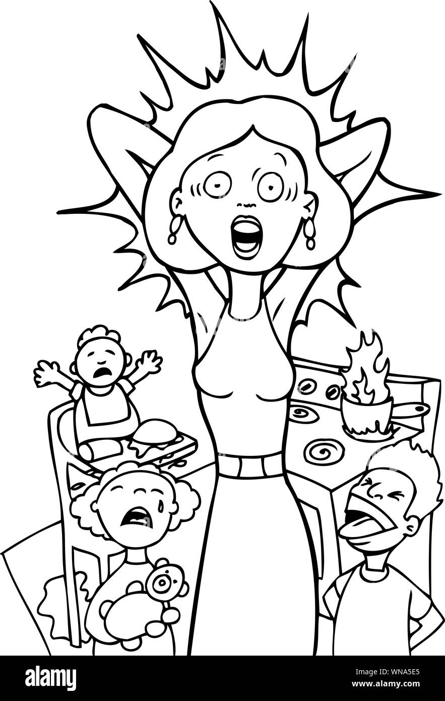 Ha sottolineato la mamma a casa - bianco e nero Illustrazione Vettoriale