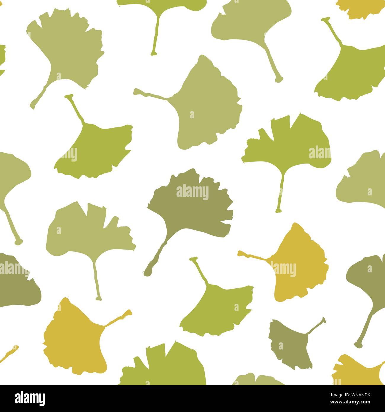 Il Ginkgo biloba tovaglia in foglia seamless pattern. Silhouette di foglie di ginkgo con veinlets bianco. Vettore isolato illustrazione. La natura del design. Illustrazione Vettoriale