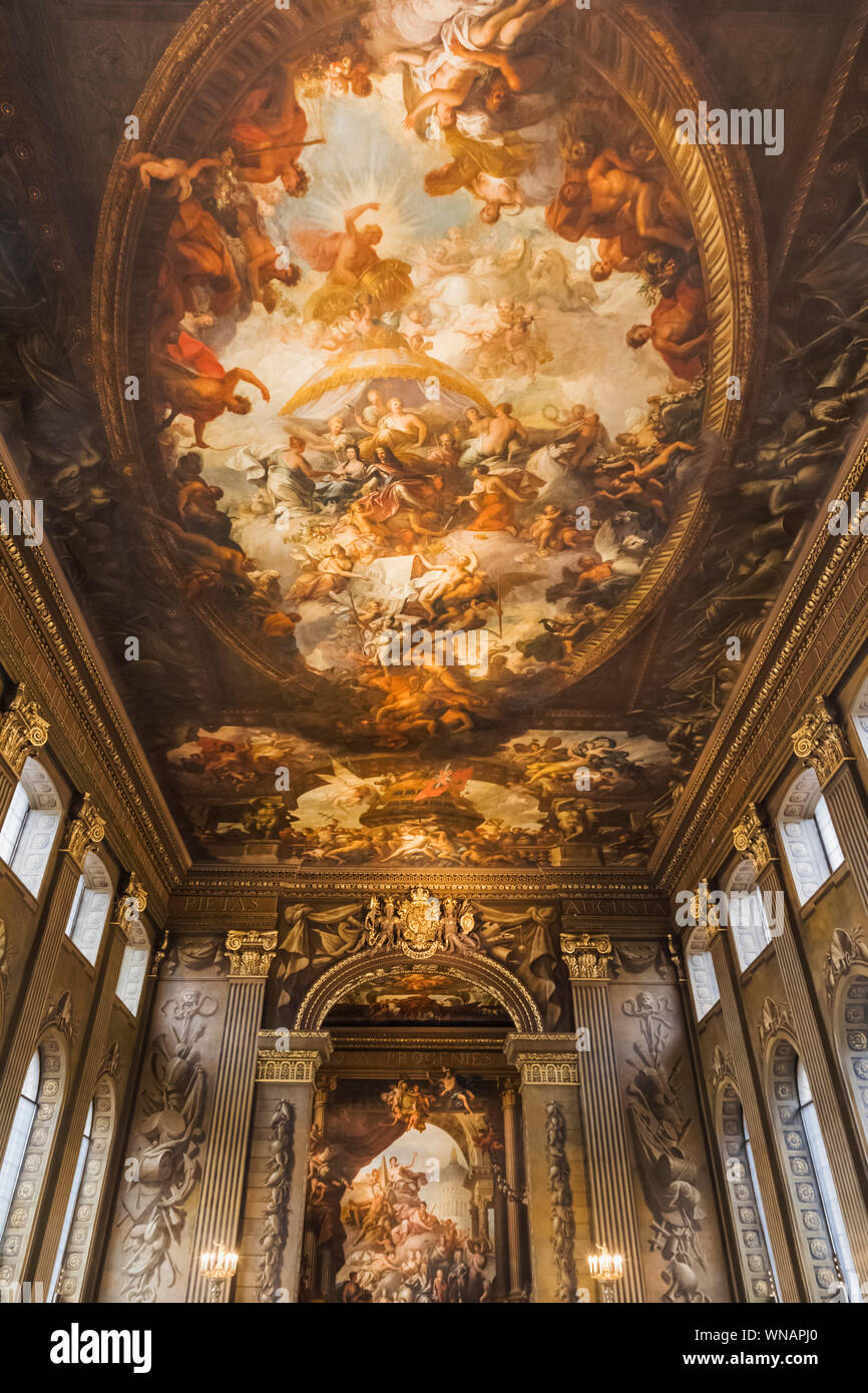 Inghilterra, Londra Greenwich, la Old Royal Naval College, la sala dipinta Foto Stock