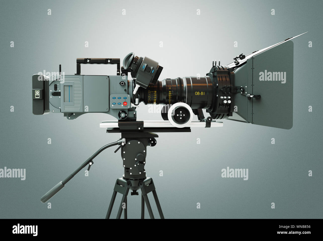 Cinema ad alta definizione della fotocamera. Sfondo grigio. Il rendering 3D Foto Stock