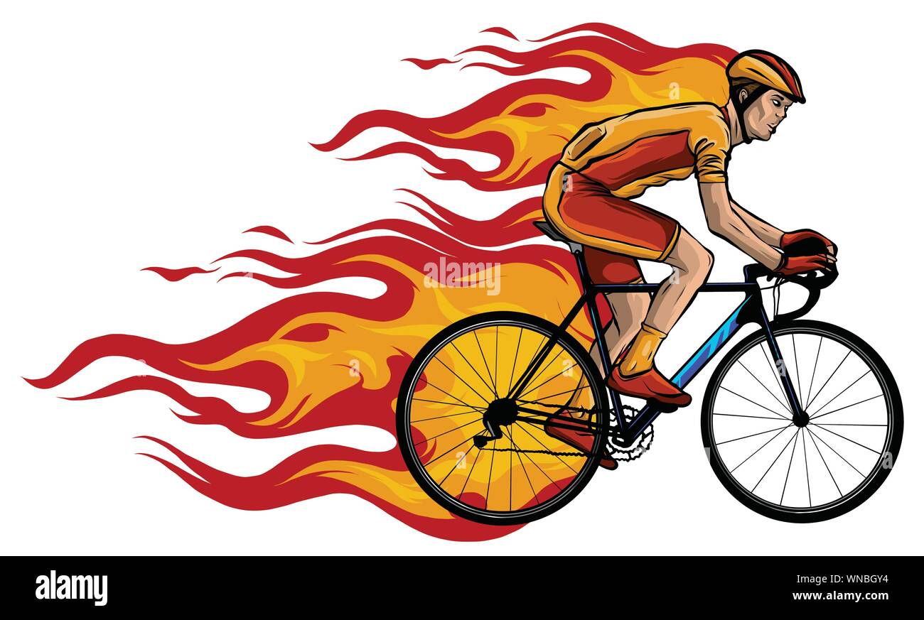 Ciclista con silhouette di fiamma illustrazione vettoriale arte Illustrazione Vettoriale