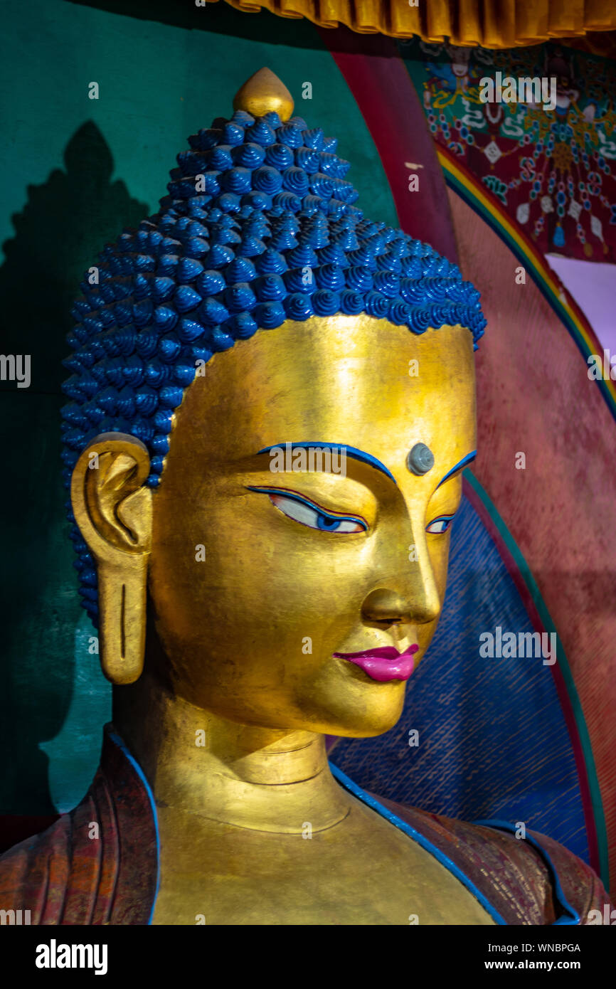 Il monastero e il budhha colorato angolo unica immagine viene preso a Manali India mostrando la sua incredibile diversità. Foto Stock