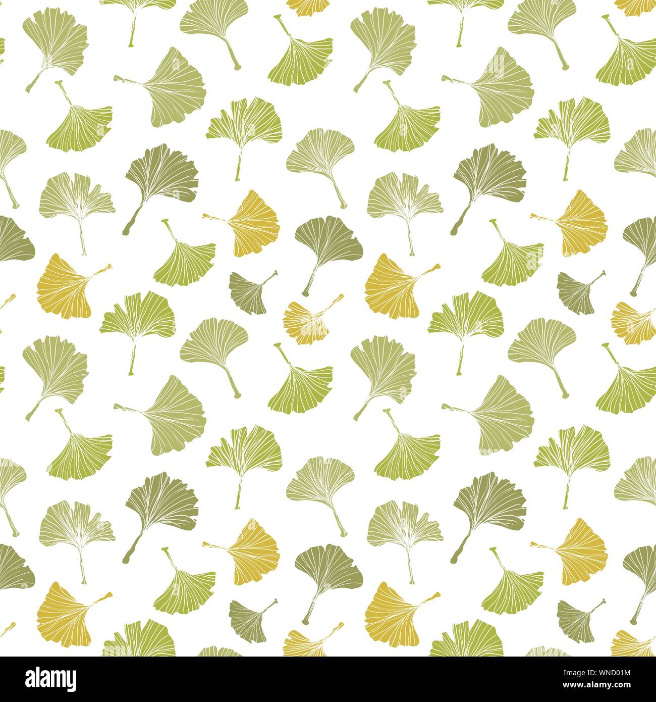 Il Ginkgo biloba tovaglia in foglia seamless pattern. Silhouette di foglie di ginkgo con veinlets bianco. Vettore isolato illustrazione. La natura del design. Illustrazione Vettoriale