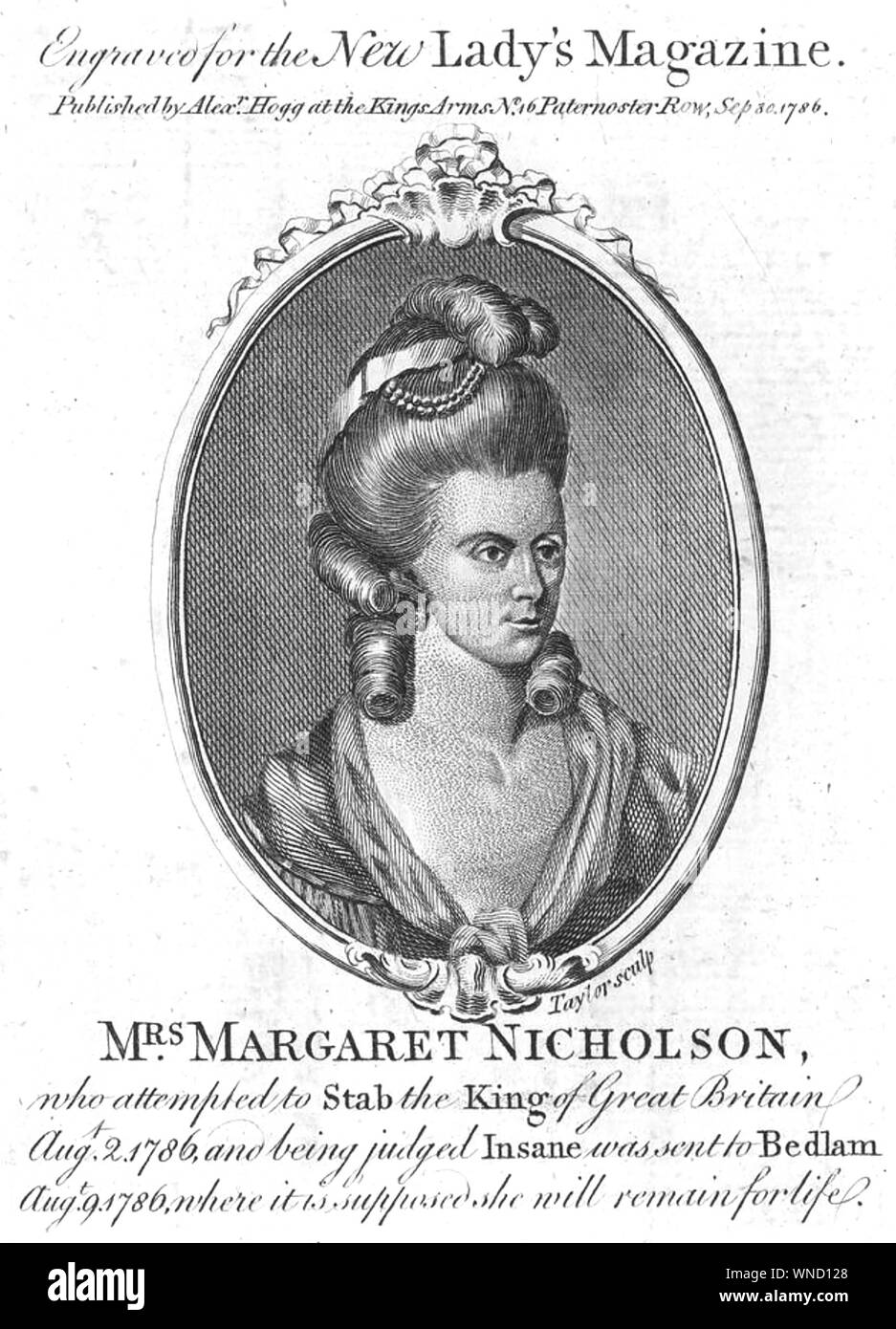 MARGARET NICHOLSON (c) 1750-1828 Englishwoman che ha assalito il re George III nel 1786 e successivamente è stata impegnata a Bolgia Foto Stock