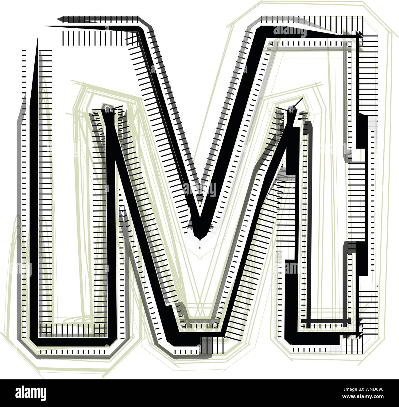 Font tecnologico. La lettera M Illustrazione Vettoriale