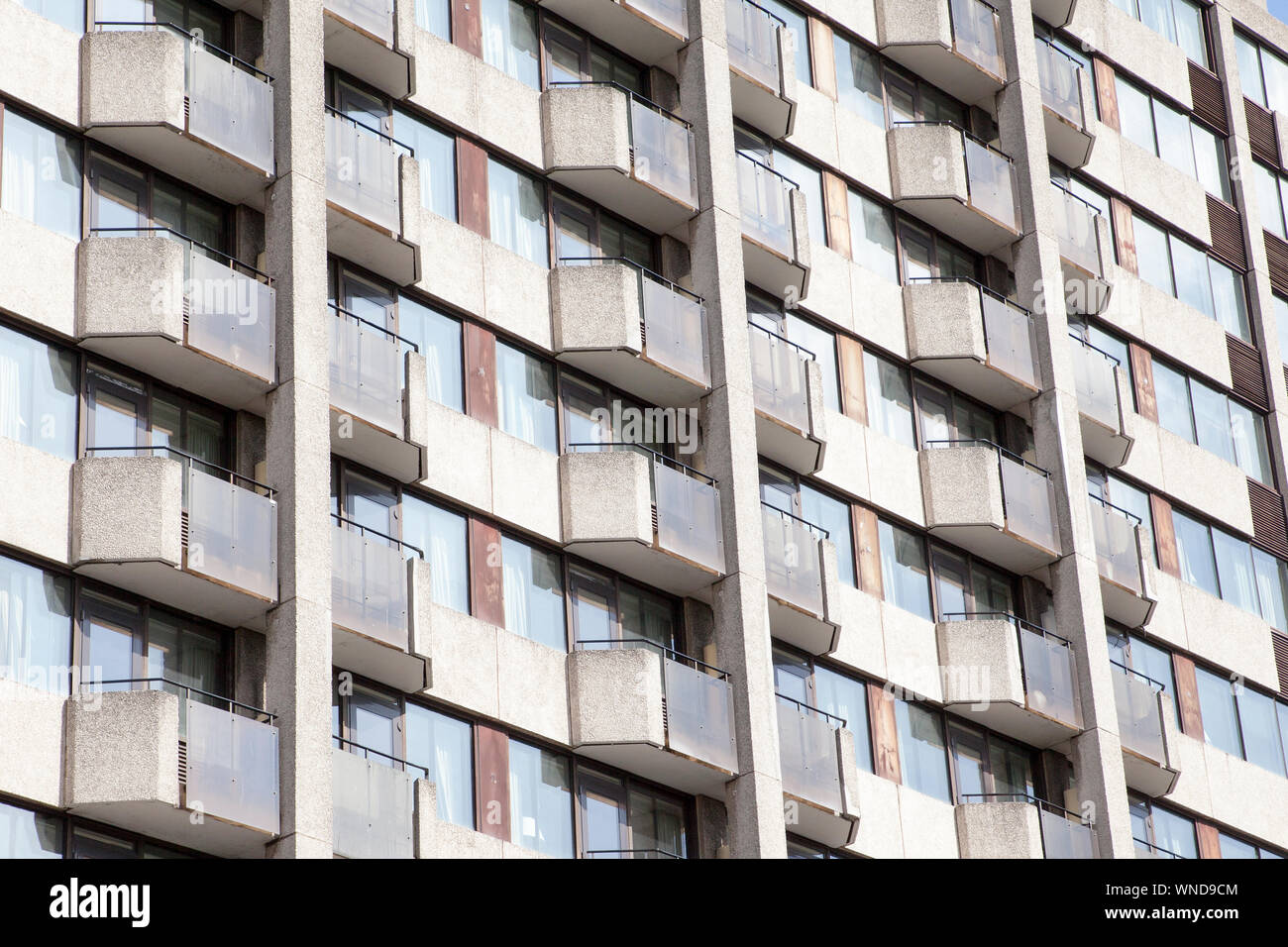 Bristol Hotel Marriott Dettaglio di brutalist balconi, Foto Stock