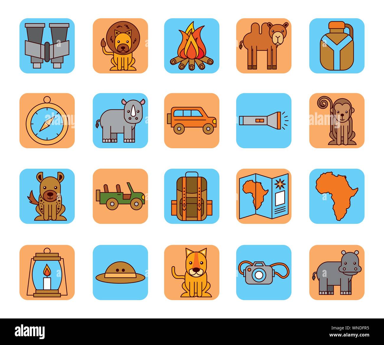 Bundle di African Safari icone Illustrazione Vettoriale