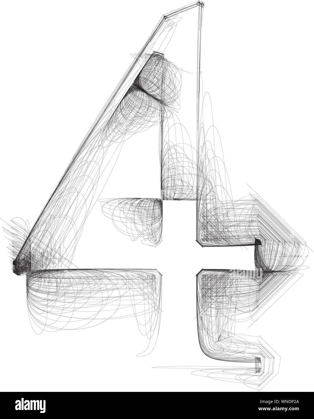 Disegnare a mano font. Numero 4. Illustrazione Vettoriale Immagine e Vettoriale - Alamy