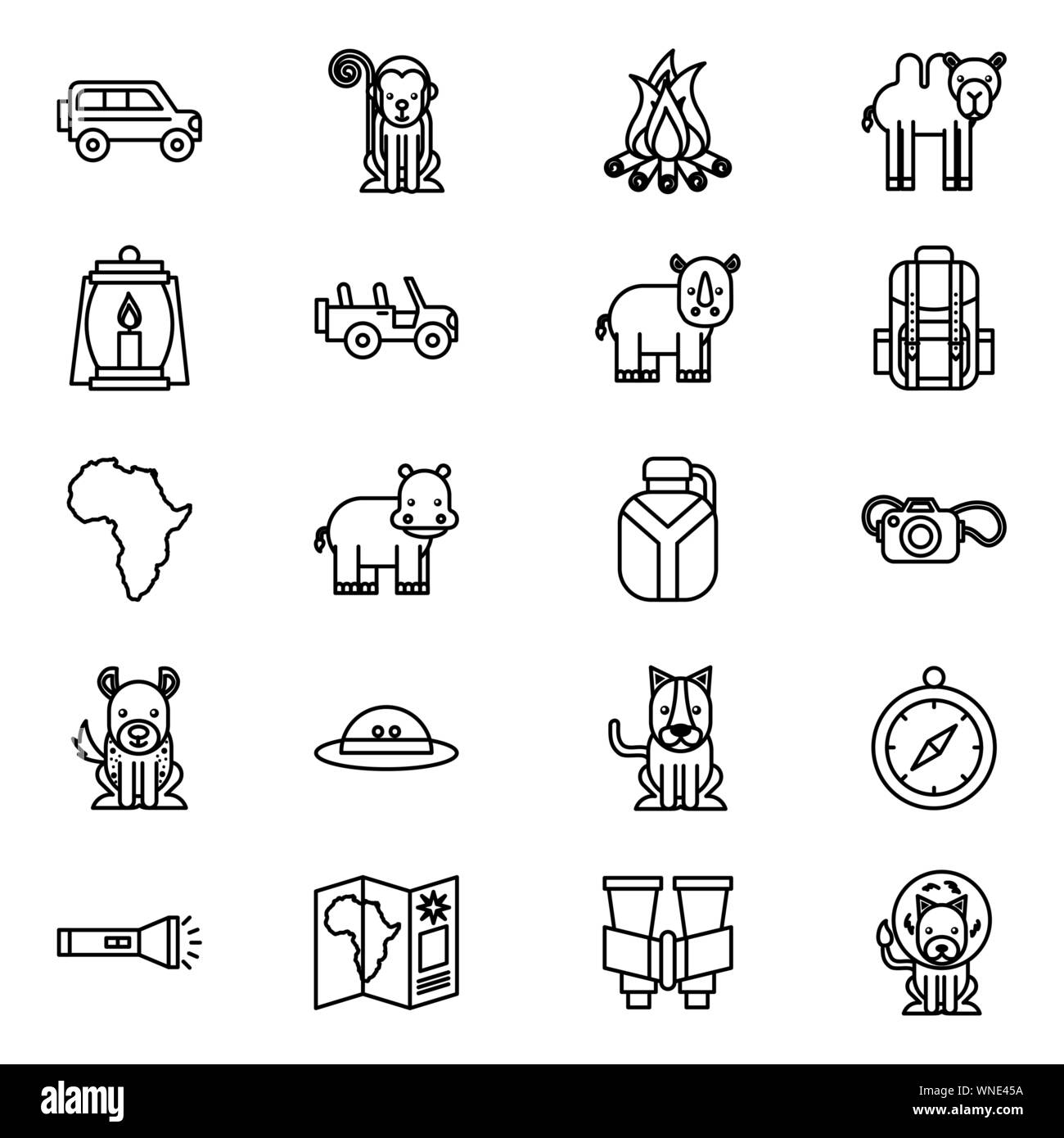 Bundle di African Safari icone Illustrazione Vettoriale