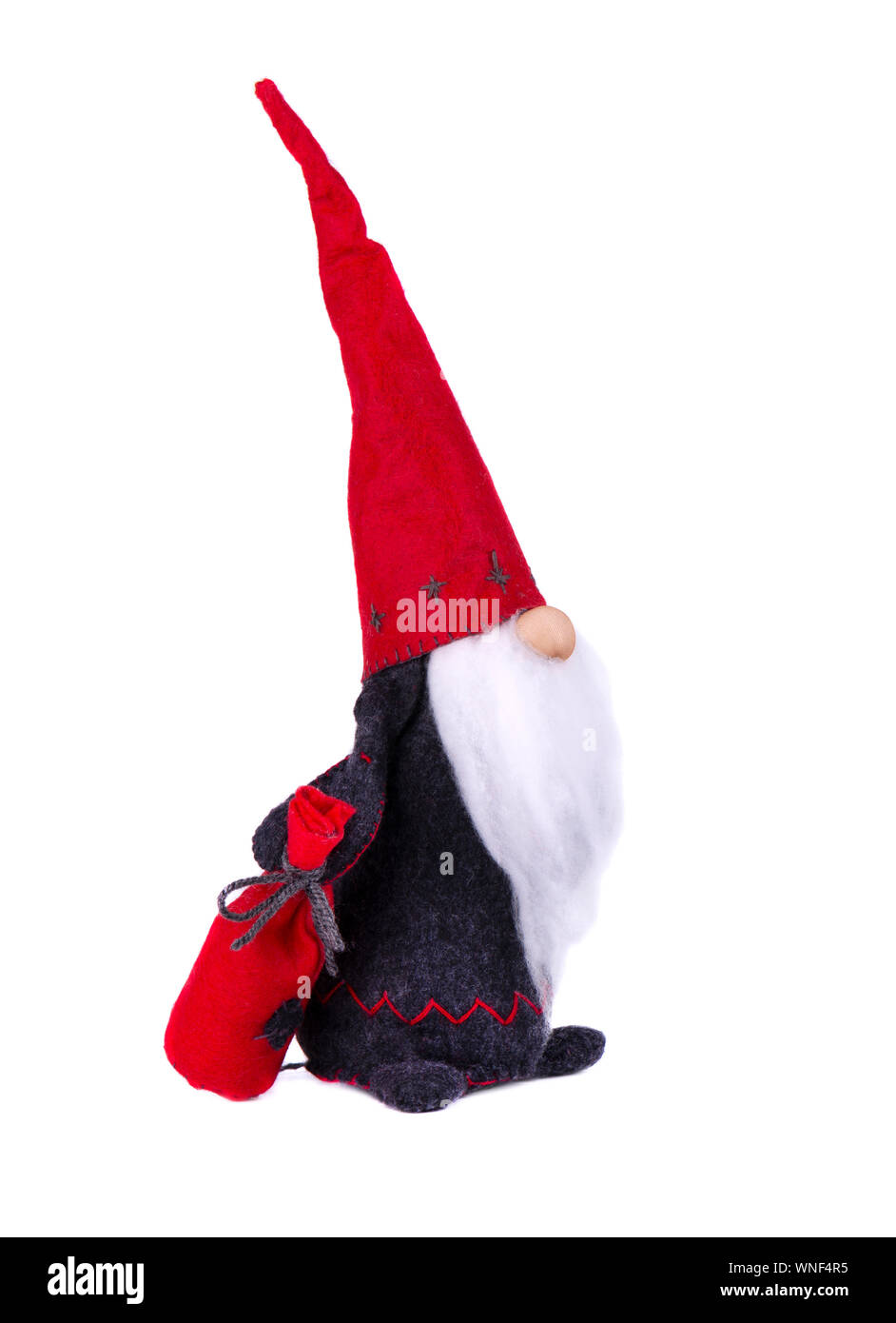 Elf Natale con sottolineato hat. Scandinavian gnome, troll, decorativo giocattolo di natale, isolato su sfondo bianco Foto Stock