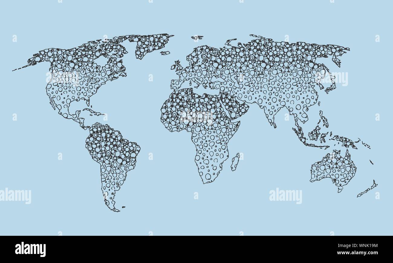 Migliori doodle mappa del mondo per il design. Disegnata a mano a mano libera schizzo modificabile. Il pianeta terra semplice stile grafico. Linea del vettore illustrazione, EPS 10 Illustrazione Vettoriale