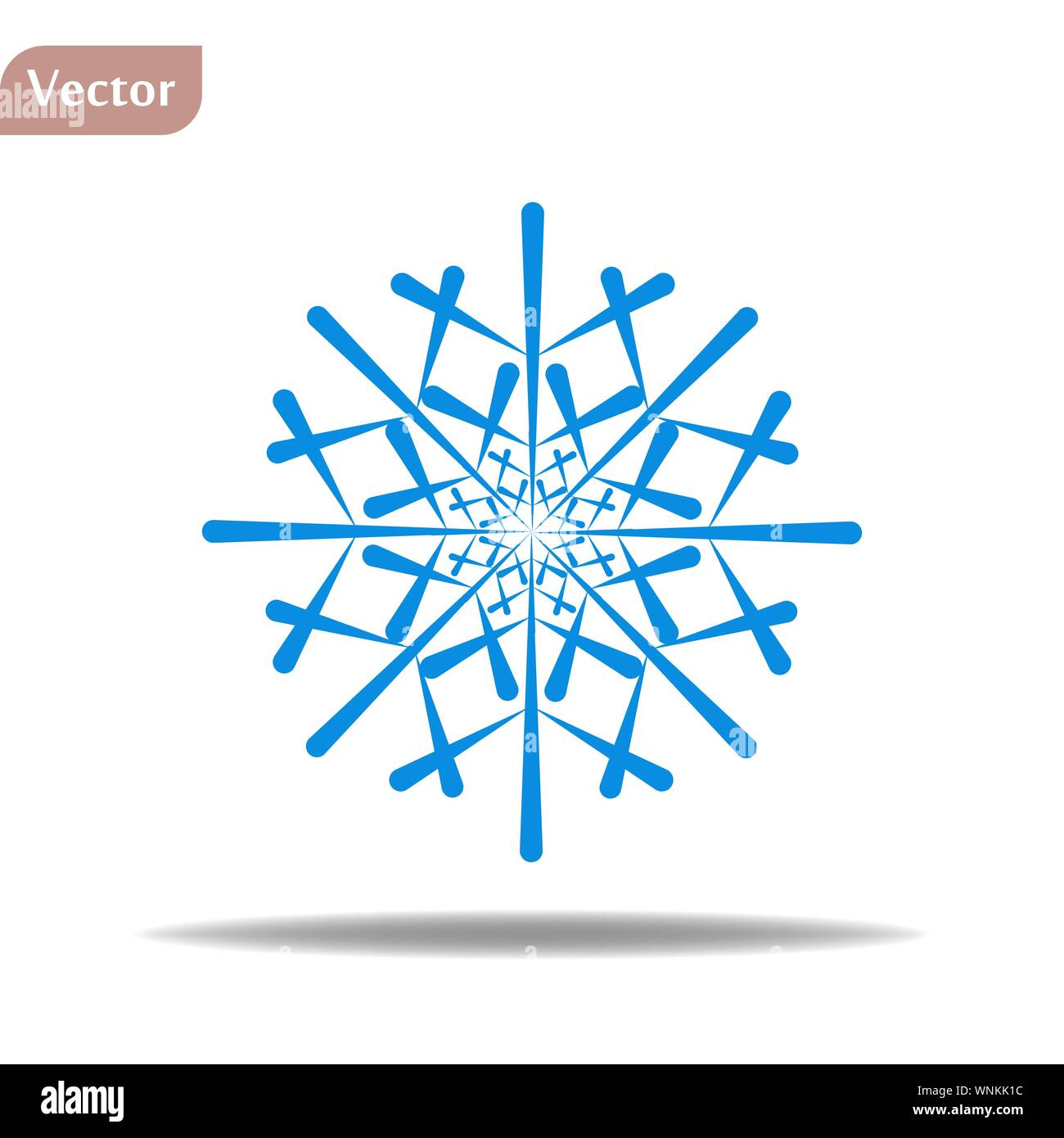 L'icona del fiocco di neve. Silhouette blu fiocco di neve segno, isolati su sfondo bianco. Design piatto. Simbolo di inverno, congelate, Natale e Capodanno vacanza Illustrazione Vettoriale