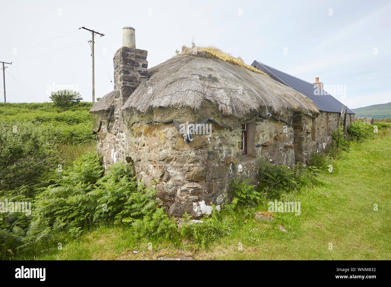 Di Sheila cottage museo un scozzese tradizionale casa nero sull'Isola di Ulva, Isle of Mull, Ebridi Interne, Scotland, Regno Unito Foto Stock