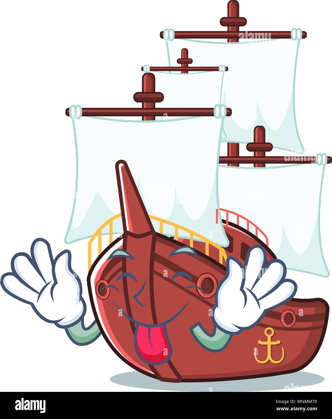 La lingua di fuori la nave dei pirati con la forma del fumetto Illustrazione Vettoriale