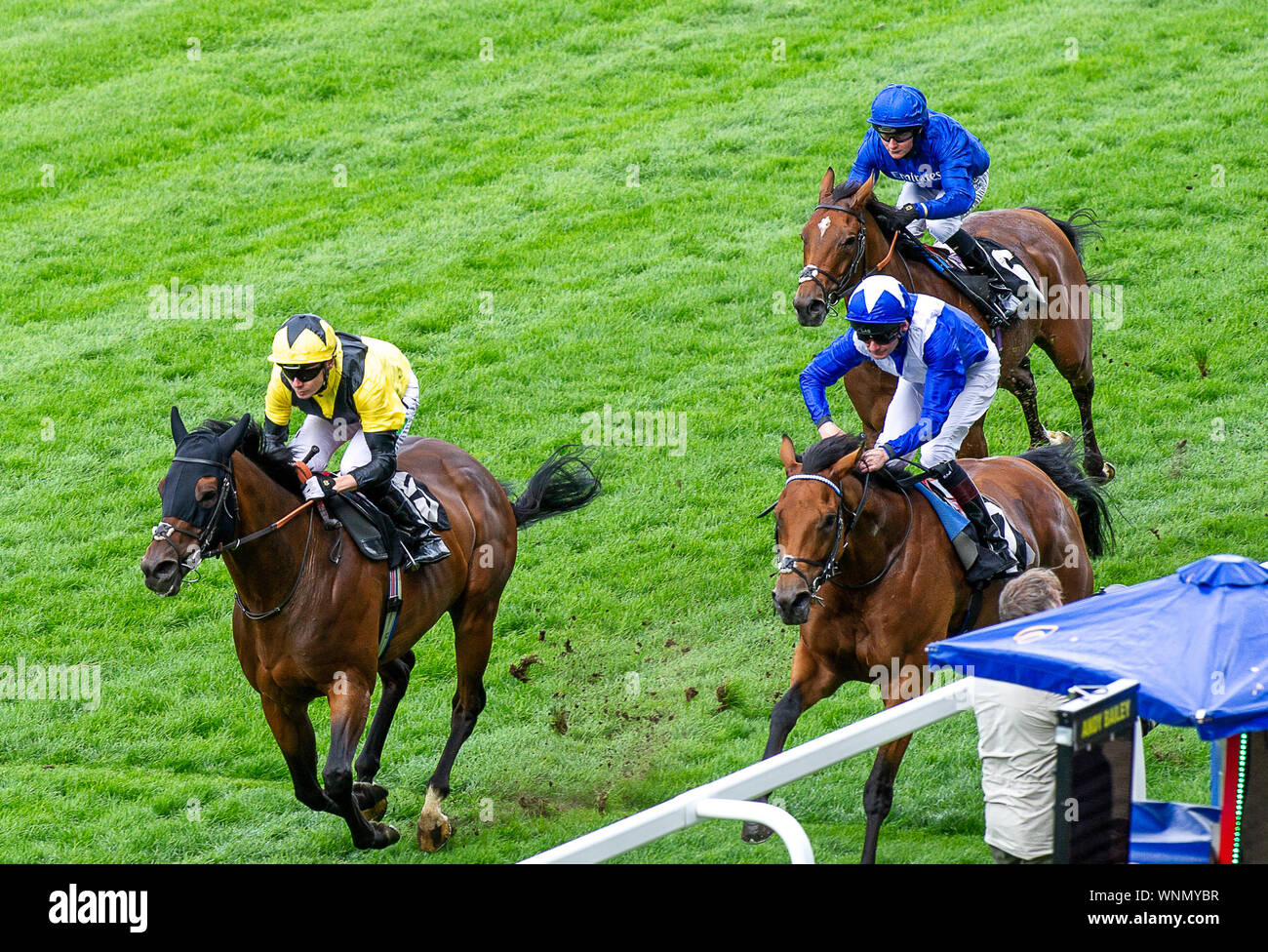 Italian Tourist Board Festival di cibo e vino, Ascot Racecourse, Ascot, Berkshire, Regno Unito. 6 Settembre, 2019. Jockey Jamie Spencer vince il lessico Bracknell picchetti di Handicap sul cavallo lo benedica (IRE). Credito: Maureen McLean/Alamy Live News Foto Stock