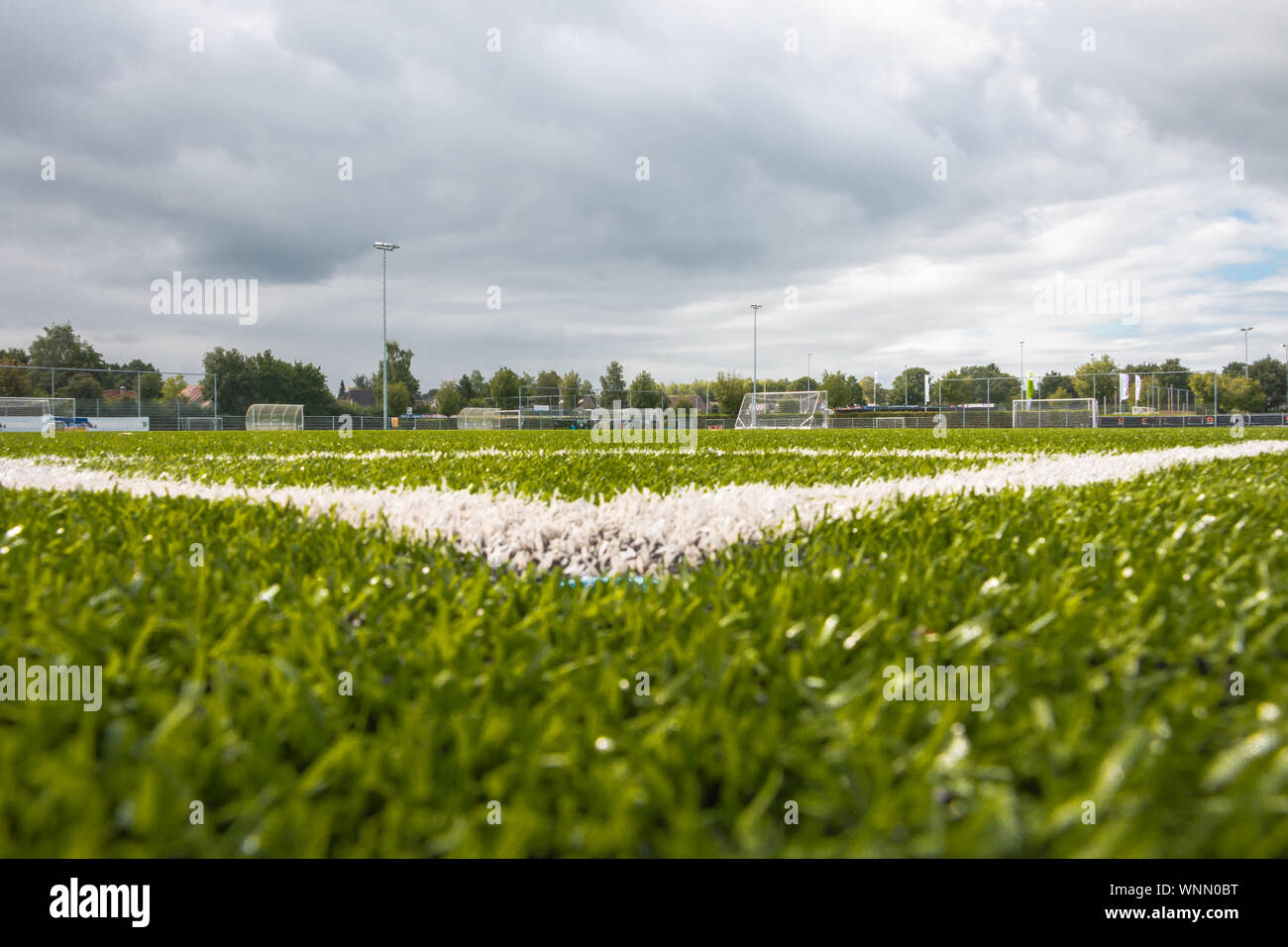 Di erba artificiale su un campo di calcio giochi, molto resistente e di lunga durata e di prendere delle immagini nei Paesi Bassi Foto Stock