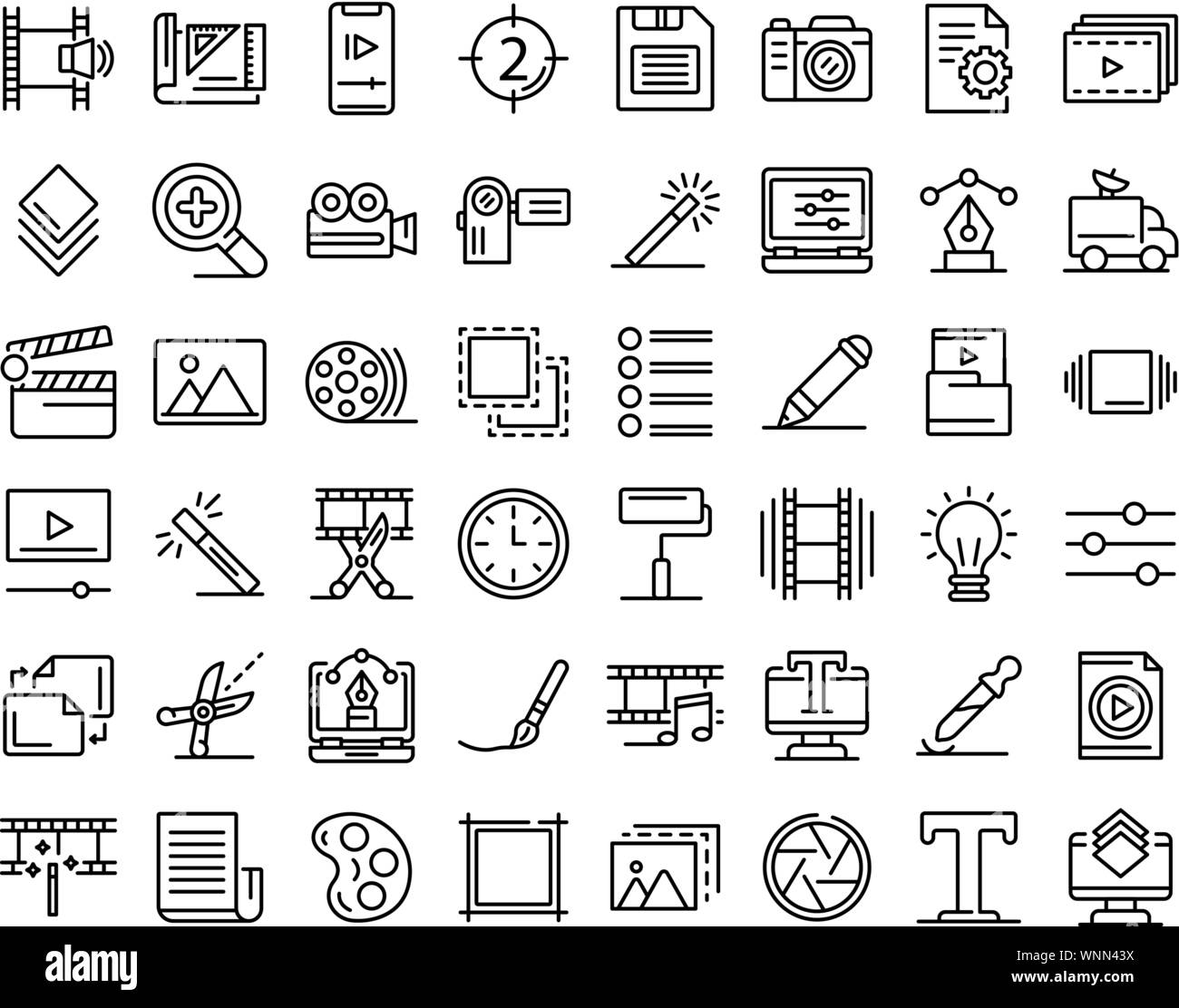 Editor set di icone di stile di contorno Illustrazione Vettoriale