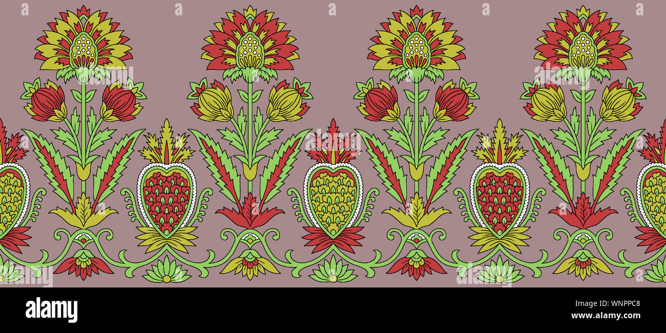 Seamless indiana tradizionale fiore mughal confine Foto Stock