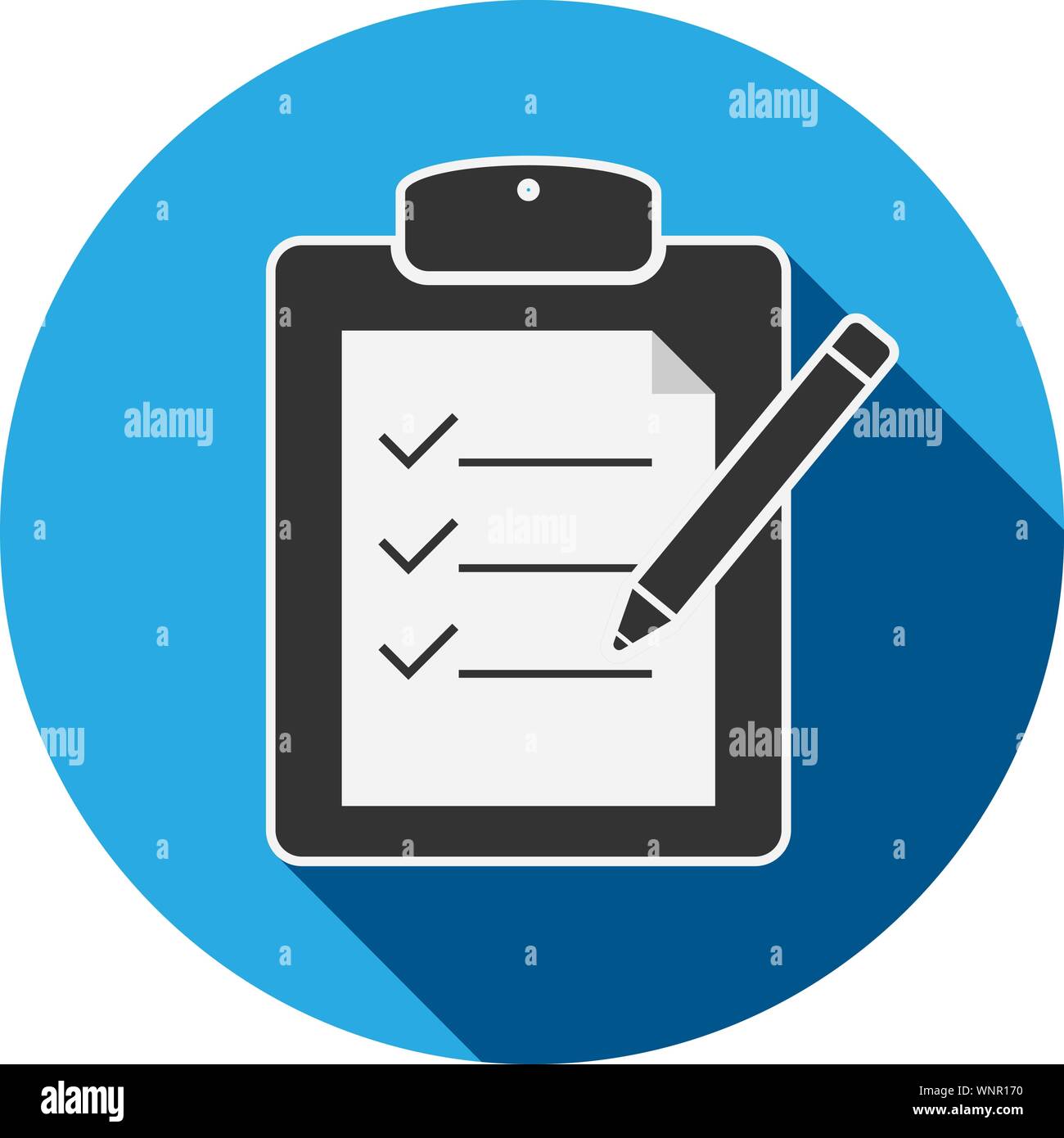 Lista di controllo sulla clipboard con icona a forma di matita o simbolo illustrazione vettoriale Illustrazione Vettoriale
