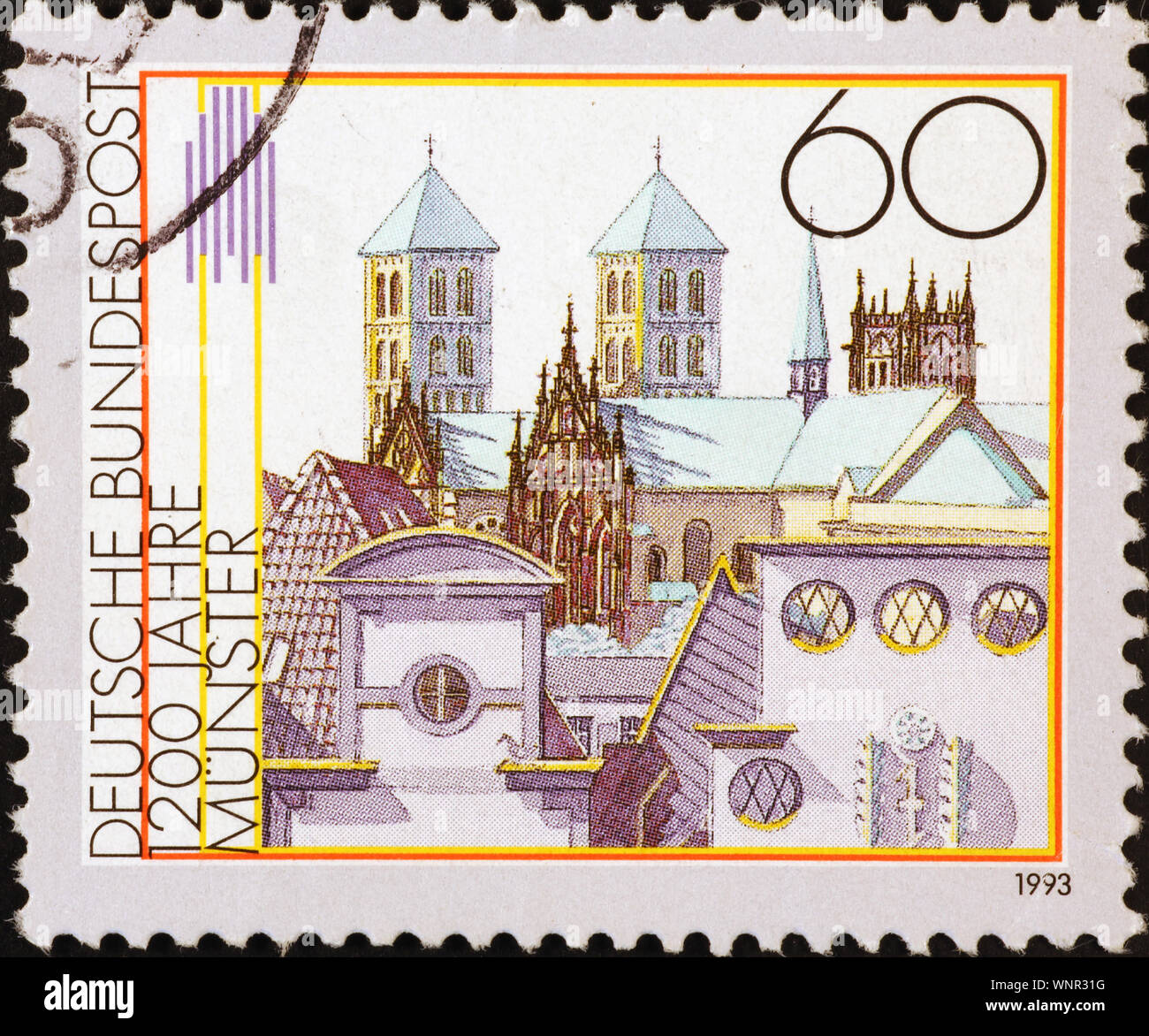 Città di Munster tedesco sul francobollo Foto Stock