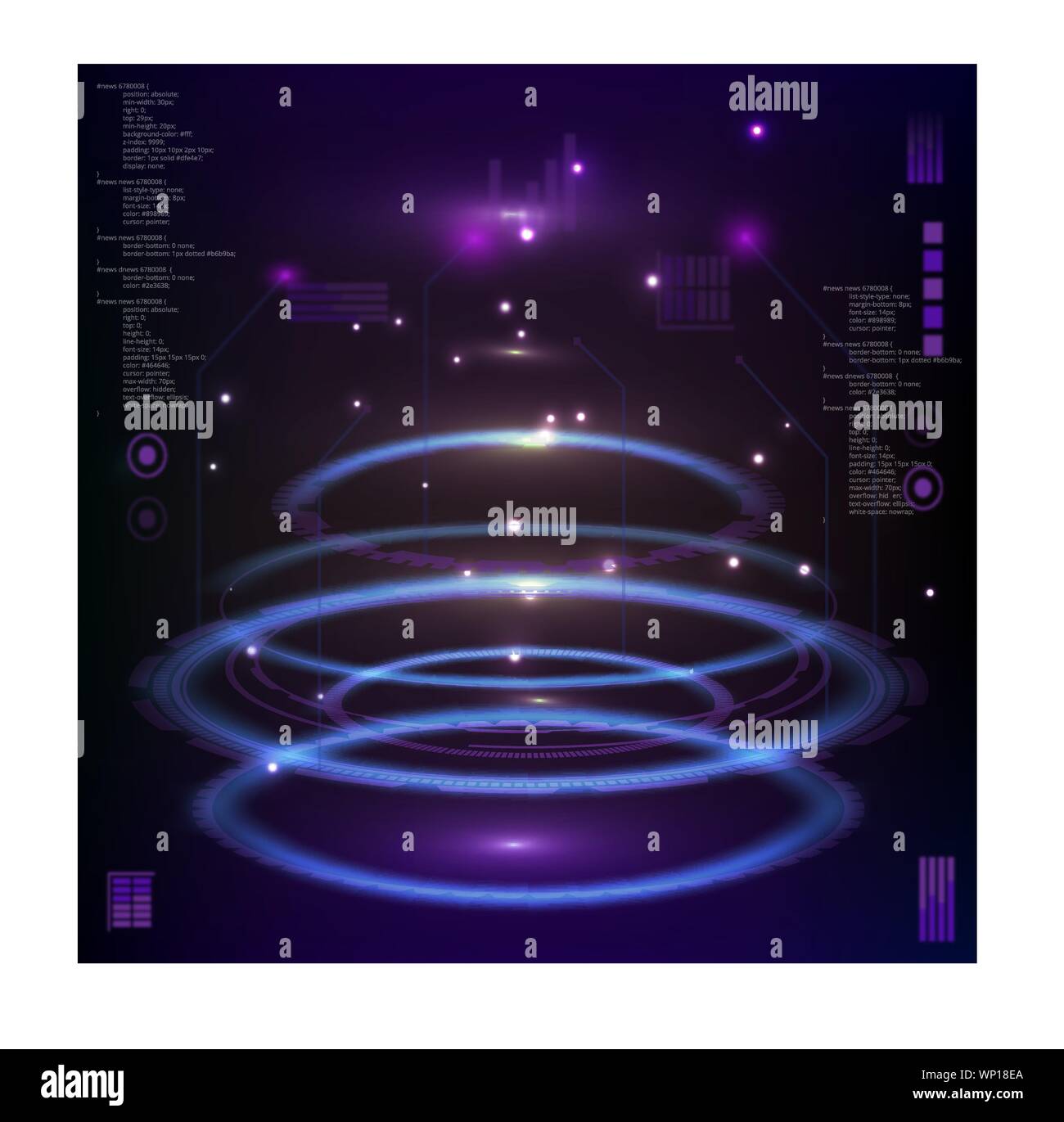 Interfaccia futuristico design hud, Una infografica elementi come grafico di scansione o onde, freccia di avvertimento e bar regolatore, impronte digitali o dactylogram pass Illustrazione Vettoriale