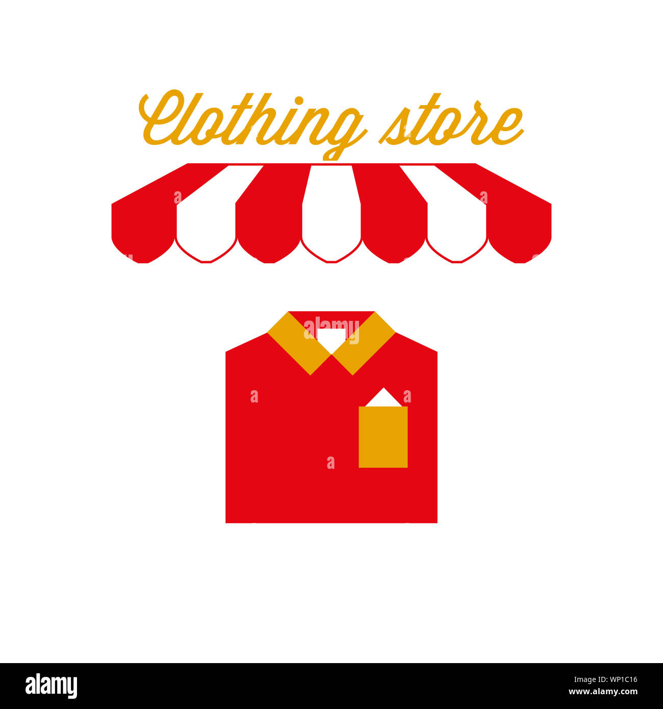 Negozio di abbigliamento segno, emblema. Rosso e bianco striato tenda  tenda. Icona del vestito. Oro e Rosso. Figura piana Foto stock - Alamy