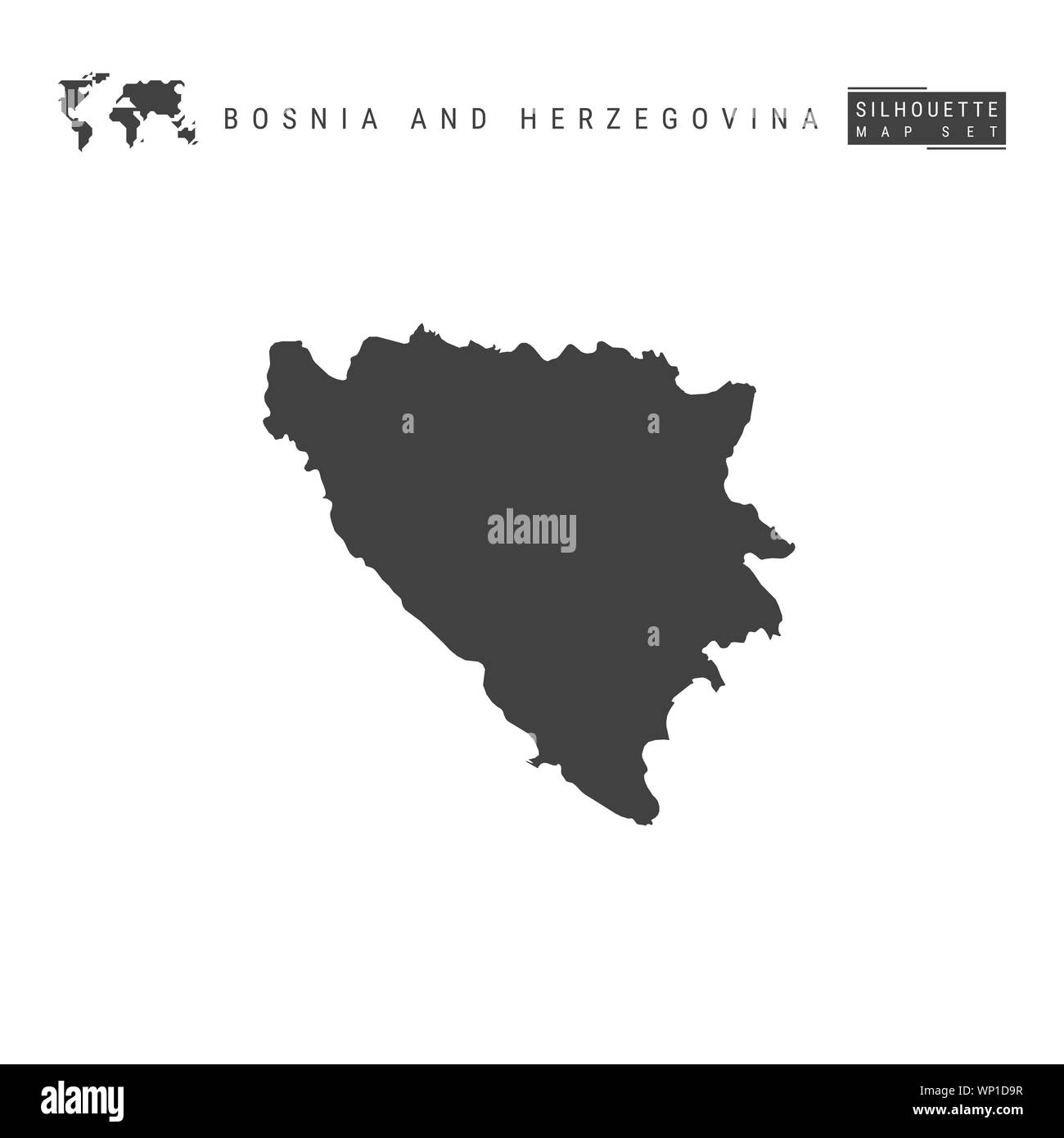 La Bosnia e Erzegovina Mappa vuota isolata su sfondo bianco. High-Detailed silhouette nera Mappa della Bosnia ed Erzegovina. Foto Stock