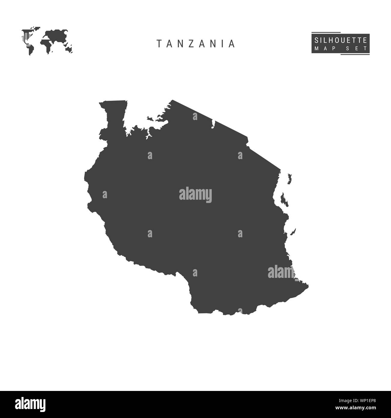 Tanzania Mappa vuota isolata su sfondo bianco. High-Detailed silhouette nera Mappa della Tanzania. Foto Stock