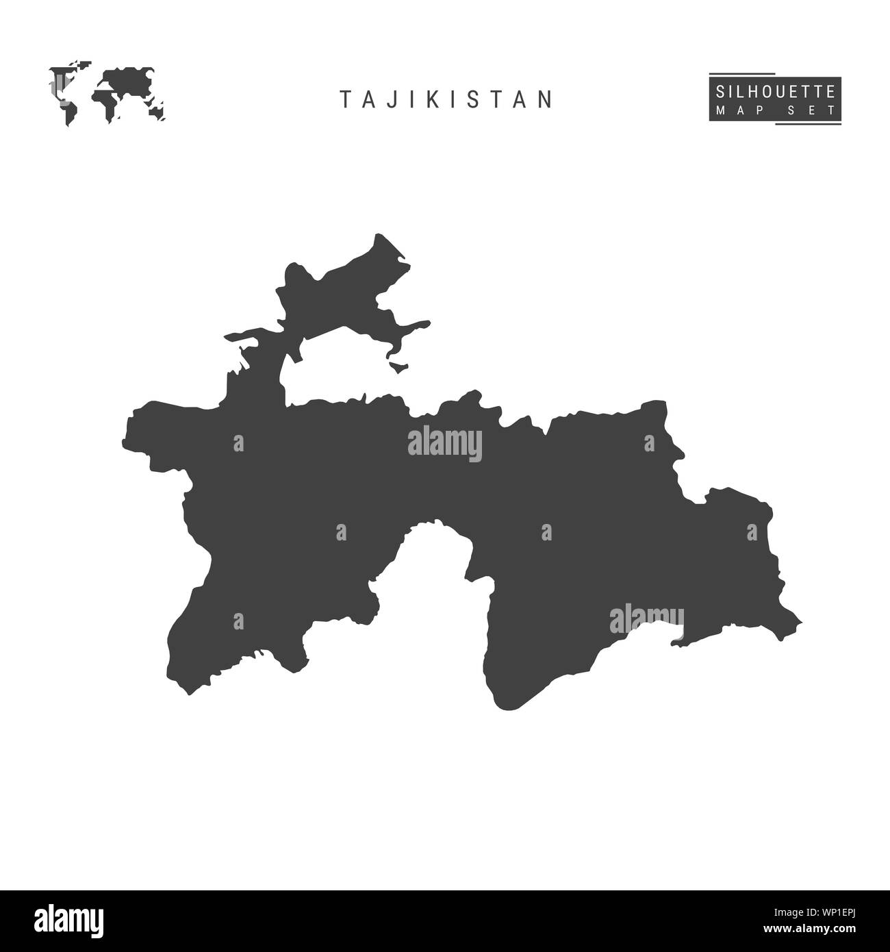 Tagikistan Mappa vuota isolata su sfondo bianco. High-Detailed silhouette nera Mappa di Tajikistan. Foto Stock