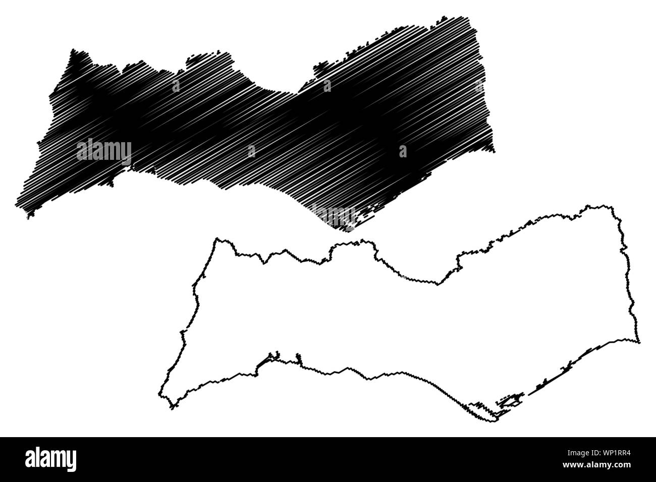 Distretto di Faro (Repubblica portoghese, Portogallo) mappa illustrazione vettoriale, scribble sketch mappa di Faro Illustrazione Vettoriale