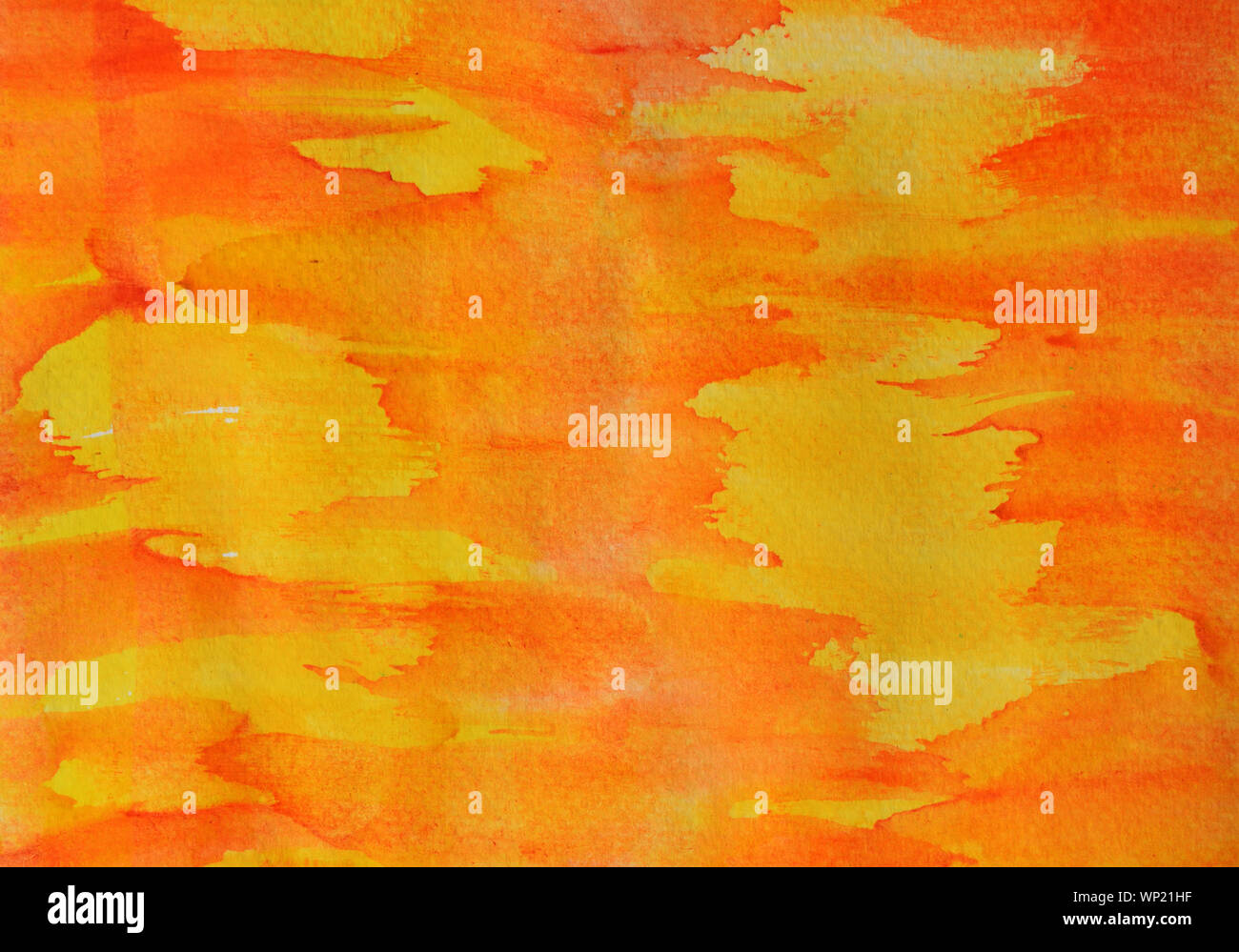 Rosso e marrone e macchie di colore del flusso sulla superficie gialla , illustrazione astratta mano ad acquerello disegnare su carta Foto Stock