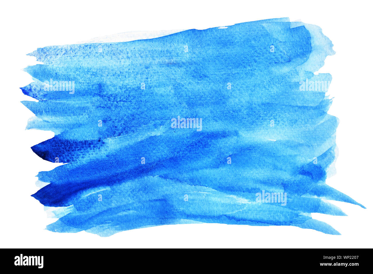 Macchie blu del flusso sulla superficie bianca , illustrazione astratta e sfondo luminoso da acquerello disegnare a mano su un foglio di carta Foto Stock