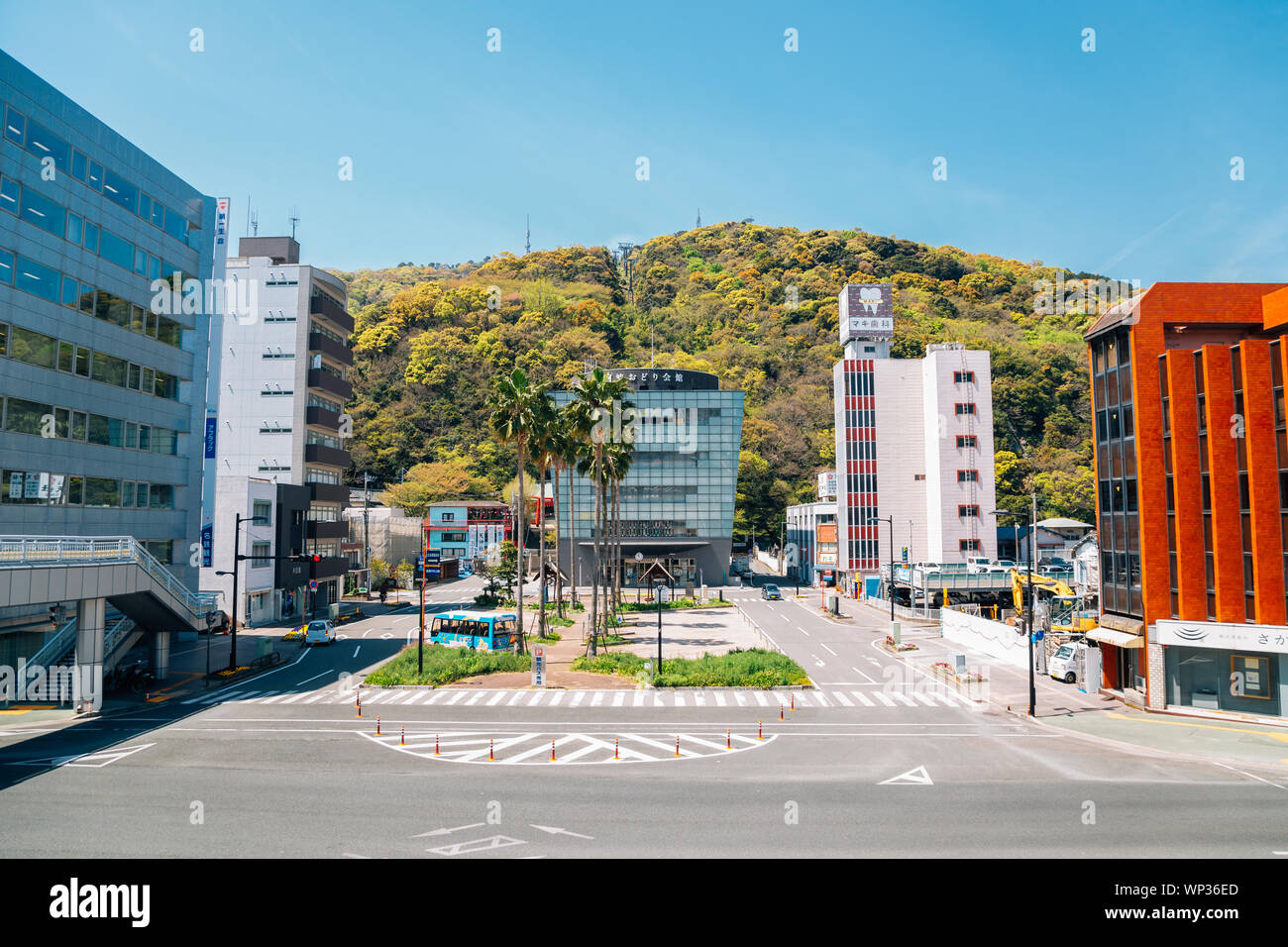Tokushima, Shikoku, Giappone - 18 Aprile 2019 : l'Awa Odori Bizan Hall teleferica Foto Stock