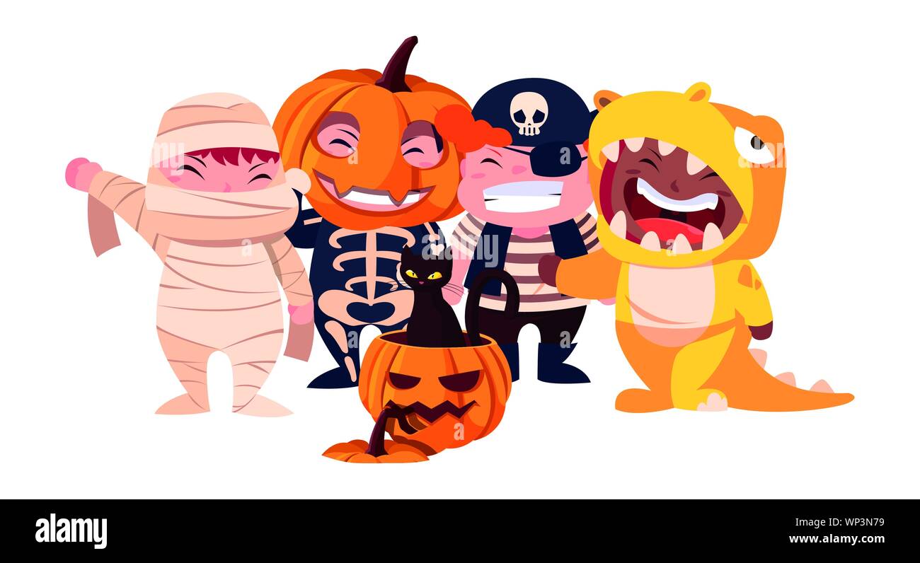 I bambini in costumi di halloween immagine illustrazione vettoriale Illustrazione Vettoriale